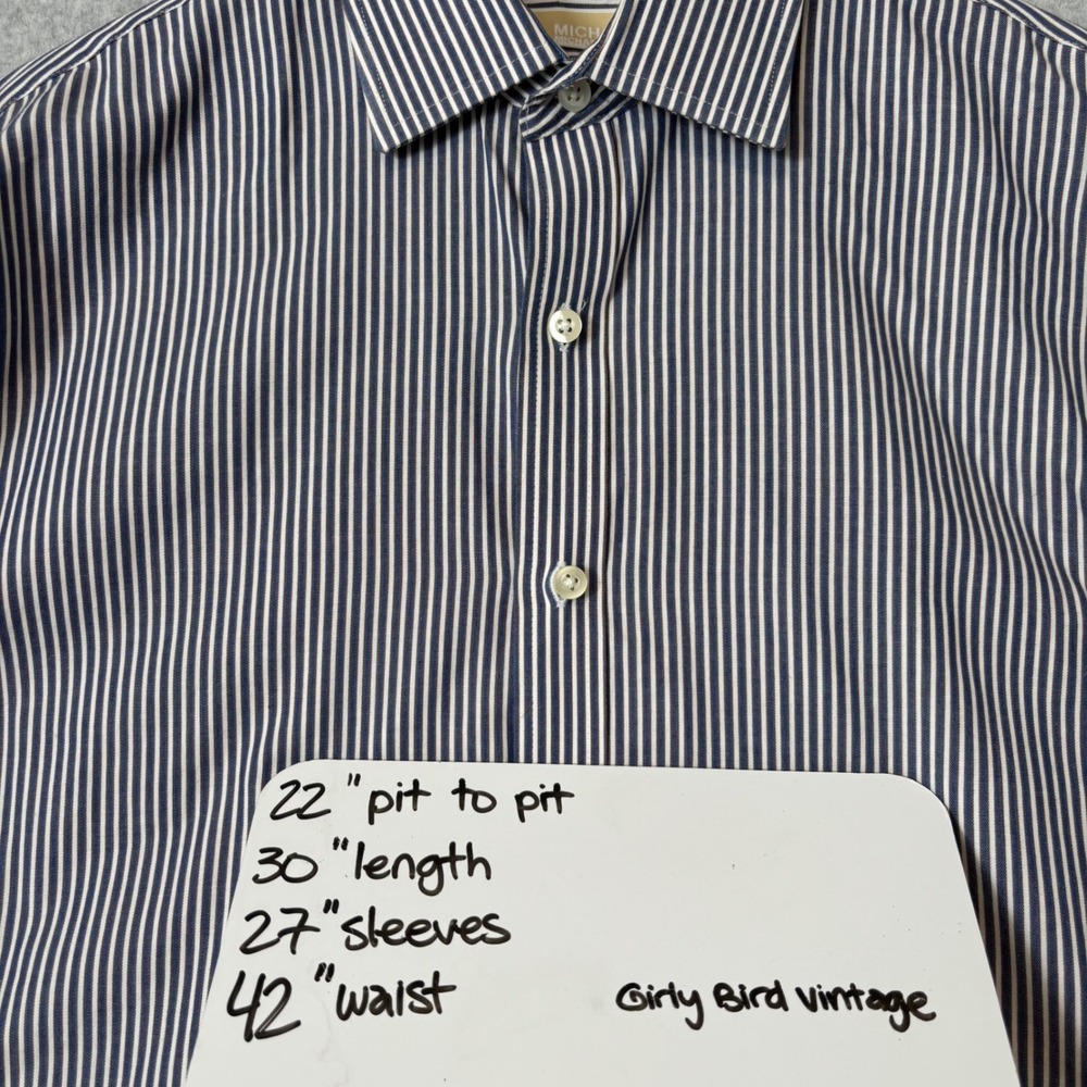 Michael Kors Mens 15.5 34/35 Button Down Shirt Striped Blue‎ White Regular Fit - Picture 8 of 9
